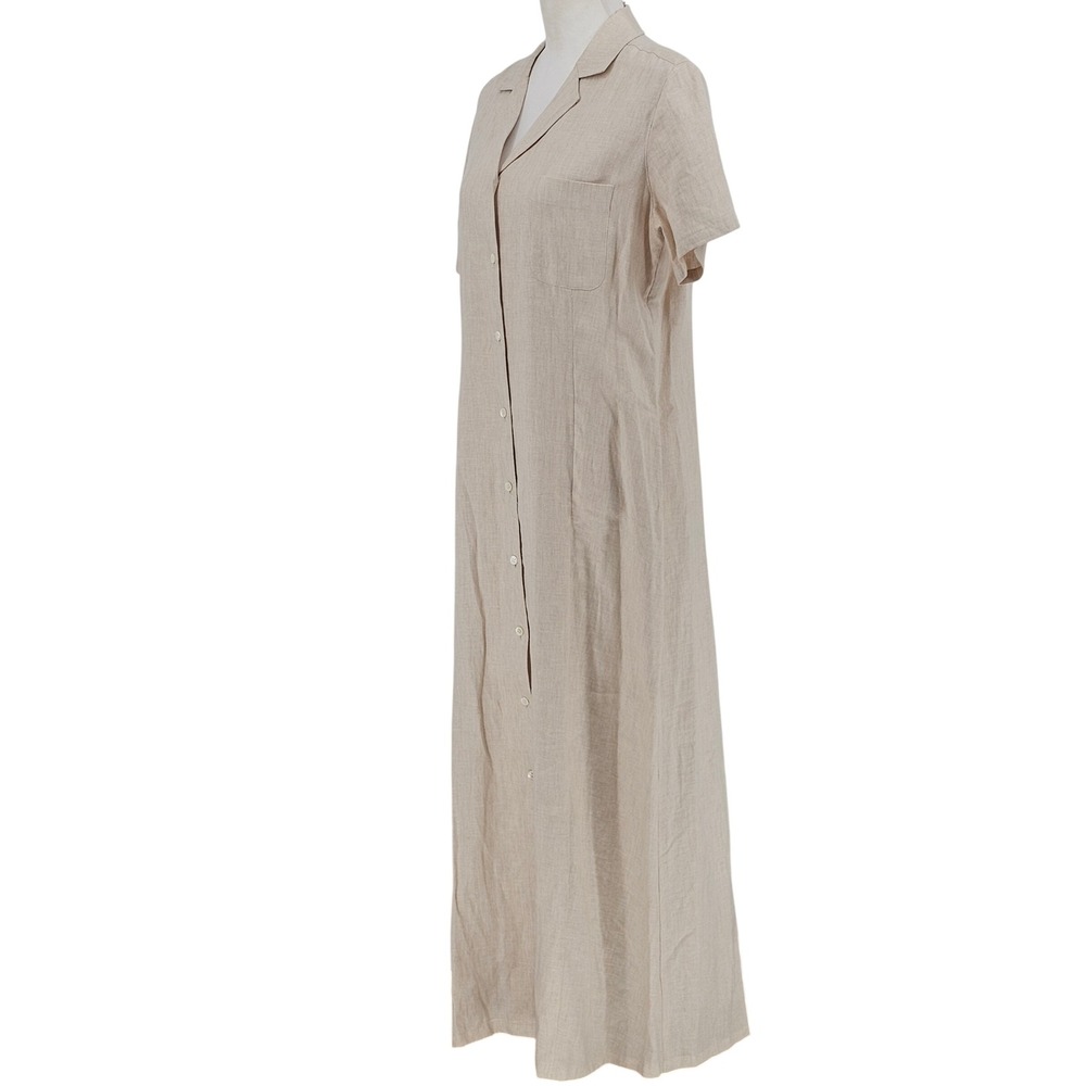 Vintage Laura Ashley Linen Button Front Maxi Dress 12 Beige Minimalist Neutral - Picture 3 of 11